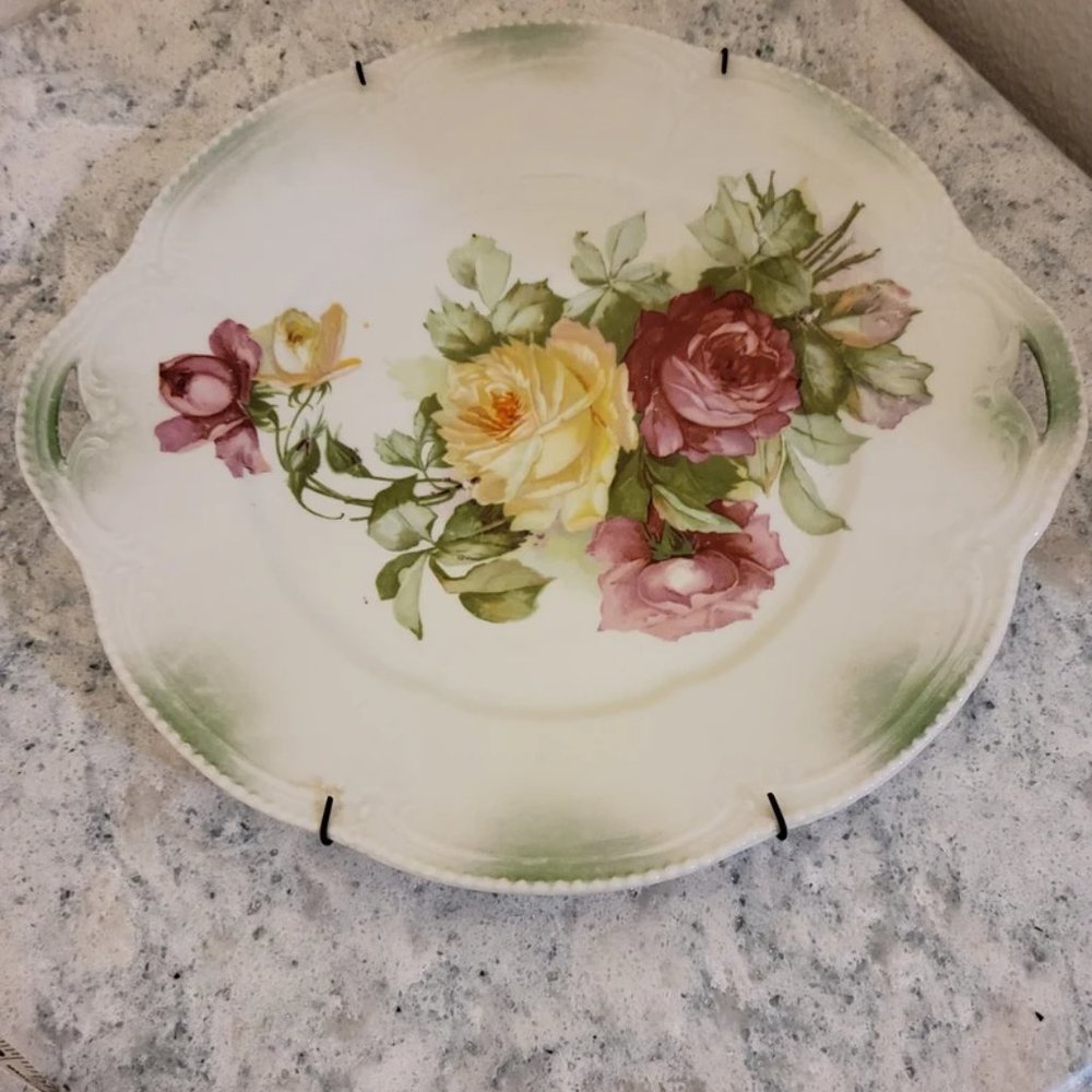 1900s Hand painted Roses Porcelain plate Floral Wall Decor 9 1/2" Made inGermany
